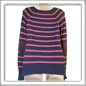 Between Me & You Striped Pullover Sweater Elbow Patches Blue Size Medium